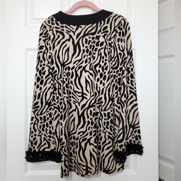 INC International Concepts animal print beaded tunic top shirt black beige S - Picture 8 of 12